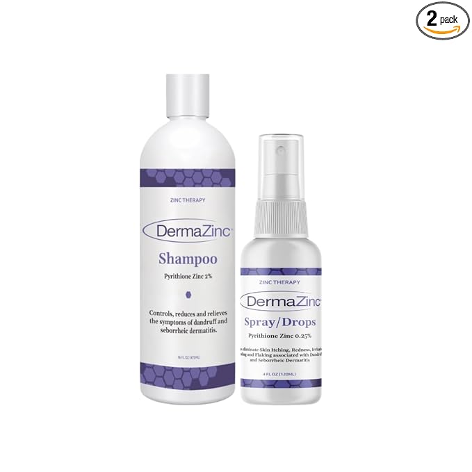 DermaZinc Shampoo with Spray/Drops Set Zinc Therapy for Skin. 1-4 fl. oz. Spray/Drops, 1-16 oz. Shampoo. | 1-4 fl. oz. Spray/Drops, 1-16 oz. Shampoo
