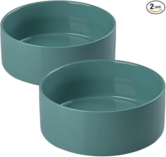 SPUNKYJUNKY 13.5OZ Ceramic Dog and Cat Bowl, Modern Cute Weighted Food Water Bowl for Replacement Light Green (2 Pack)