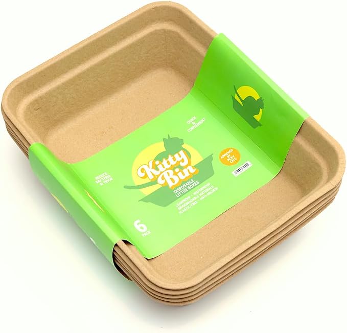 Kitty Bin Disposable Litter Boxes for Cats | Large Biodegradable Litter Box 17.5 x 4 x 10.5 Inches | Rabbit, Hampster,Guinea Pig Litter Box - 6 Count