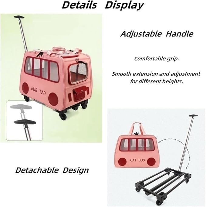2-in-1 Soft-Sided Pet Travel Bag, Rolling Cat Carrier with Wheels, Large Pet Trolley, Mobile Pet Cage for Small and Medium Dogs and Cats(Green)