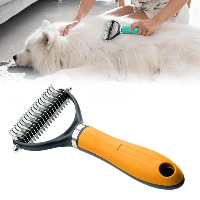 2026 New Pet Grooming Brush, Double-Sided Undercoat Rake Home Use for Dogs, Multifunctional Easy Grip Fur Remover Comb Durable Dematting Tool for Long Haired Cats, Orange