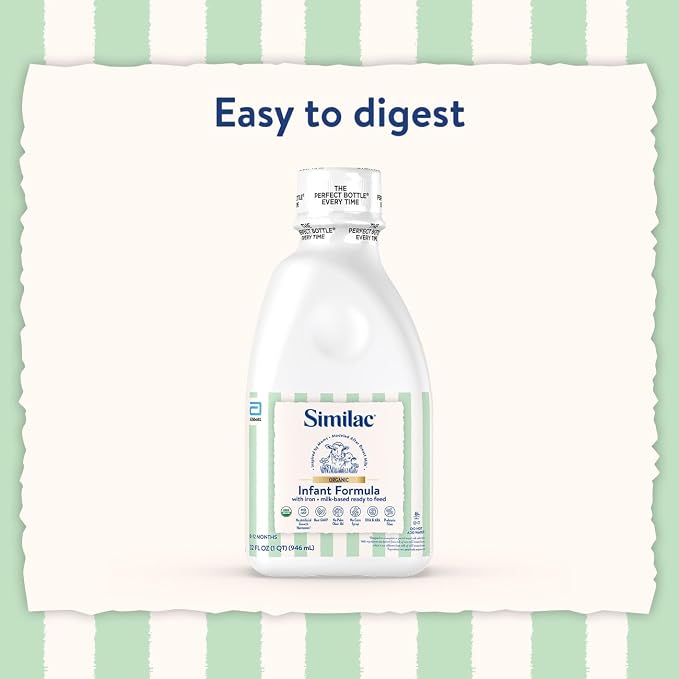 Similac Organic Infant Formula, Easy to Digest, USDA-Certified Organic, Ready to Feed, 32-fl-oz Bottle, Pack of 6