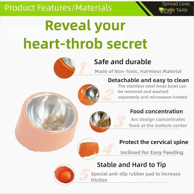 15° Tilted Dog Bowl for Small Dogs Flat-Faced Breeds - Anti-Choke Ergonomic Elevated Feeder Non-Slip Base - 2-in-1 Detachable Stainless Steel Food & Water Bowls - Calm Blue Cool & Clean - (S, Blue)