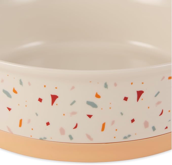 Bone Dry Ceramic Food Bowls, Non-Slip & Dishwasher Safe, Large Set, 7.5x2.4 Terrazzo