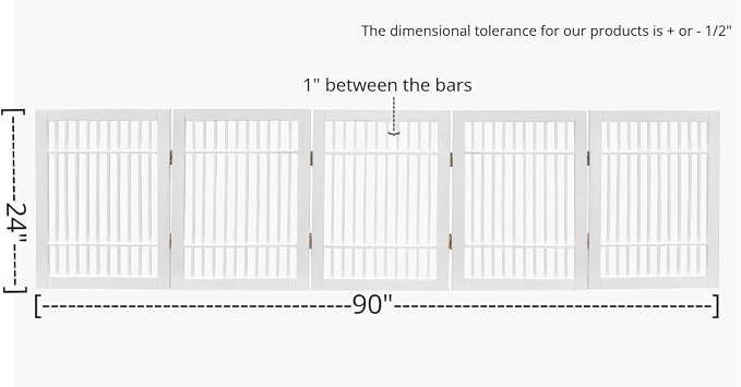 Urnporium Pet Dog Gate Freestanding, Strong Durable Folding Wooden Fence, Portable Acacia Hardwood Safety Barrier for Indoor & Outdoor Use (White Pet Gate, 5 Panel 24" Tall)