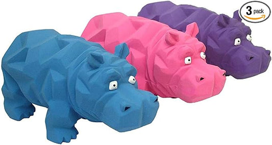 Multipet 3 Pack of Origami Hippo Latex Dog Toys, 8 Inch, Assorted Colors
