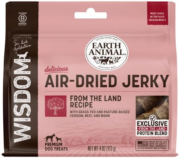 Earth Animal Wisdom Air-Dried Jerky from the Land Recipe | Dog Treats | Dog Snacks | Premium Natural Red Meat Jerky Strips | 4 oz | Made in the USA (Pack of 1)