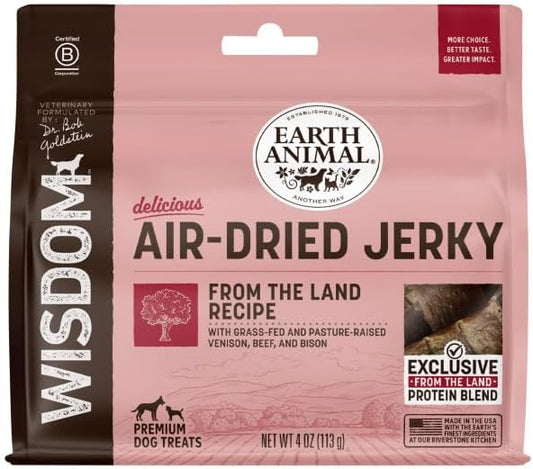 Earth Animal Wisdom Air-Dried Jerky from the Land Recipe | Dog Treats | Dog Snacks | Premium Natural Red Meat Jerky Strips | 4 oz | Made in the USA (Pack of 1)