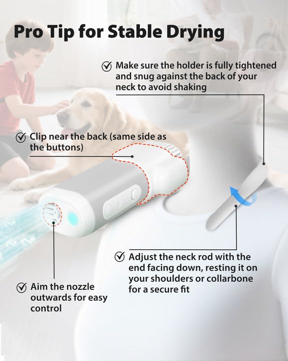 L&W BROS. Hands Free Dog Dryer – Powerful Neck Dryer for Pet Grooming for Small & Medium Dogs & Cats, Adjustable Airflow, Easy Storage, Negative Ion Technology (White)