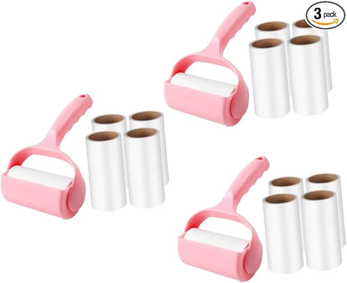 3sets Pet Lint Roller Portable Hair Removal Tool for Clothes Furniture Sticky Lint Remover for Pet Hair Includes Handle Dust Cover for Home Travel