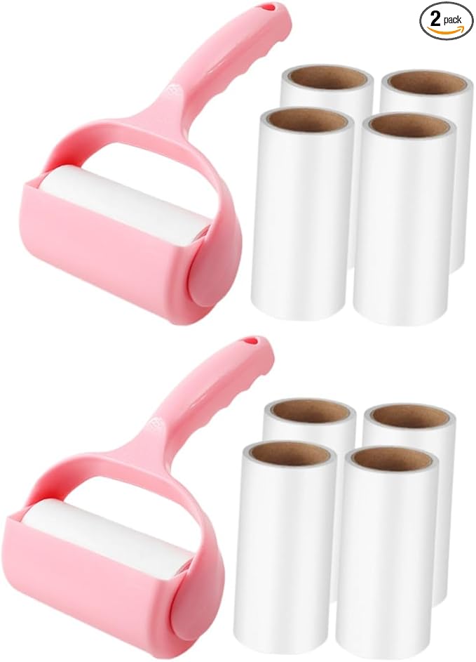 2sets Handheld Lint Roller Portable Sticky Roller for Pet Hair Removal for Clothes Furniture Car Cleaning Includes Handle and Refills