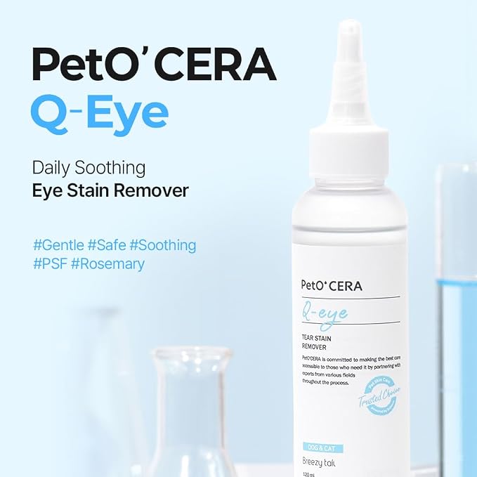 Breezytail PetO’Cera Q-Eye, Eye Stain Remover for Dogs and Cats, Removes Tear Stains, Discharge, Soothes, Neutralizes Odors, Vet Approved, Korean Pet Skin Care (4 fl oz/120ml) (4 fl oz)
