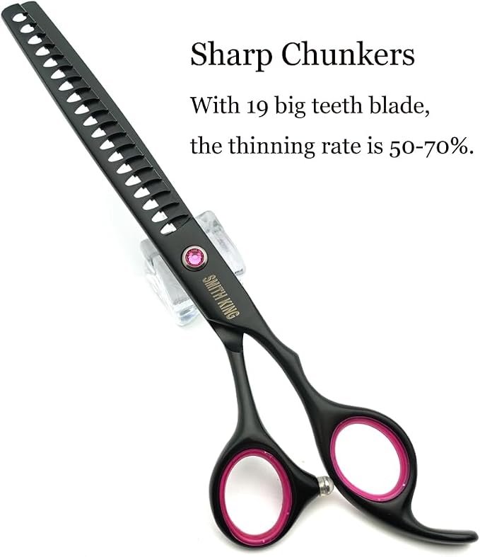 7.0 inches Professional Dog Grooming Scissors Set Straight & thinning & Curved & Chunkers 4pcs/3pcs in 1 Set (with Comb) Right-handed or Left-handed for Dog & Cats (Righ-Handed 4 pcs set with comb)