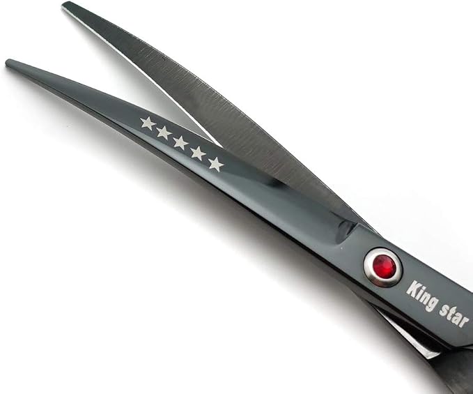 7.0in Titanium Professional dog Grooming Scissors set,Straight & Thinning & Curved scissors 4pcs set for Dog grooming (Bright black)