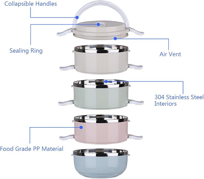 Pets Travel Bowl,4 Tiers Portable Stainless Steel Travel Lunch Bowls Set for Pet