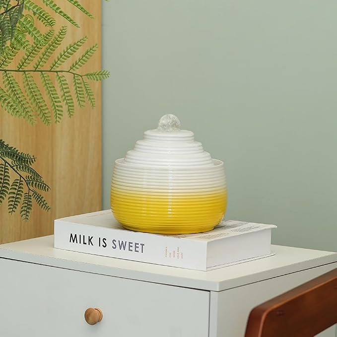 Indoor and Outdoor Fountain Water Feature Fall Ceramic Home Office Decoration mini Tabletop Desktop (Yellow with Ball S092)