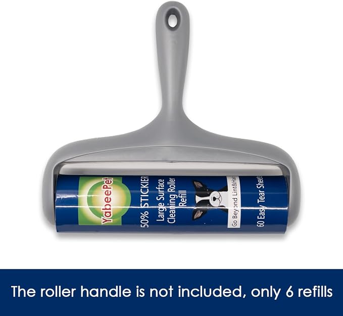 8 inch Large Surface Roller Refill for Scotch-Brite 50% Stickier Lint Roller, Works Great On Pet Hair (60 Sheets per Roll, 6 Pack)