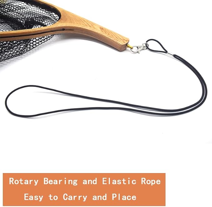 Small Wooden Frame Fly Fishing Landing Net With Soft Rubber Mesh for Trout Bass Catch and Release - Fishing Gear