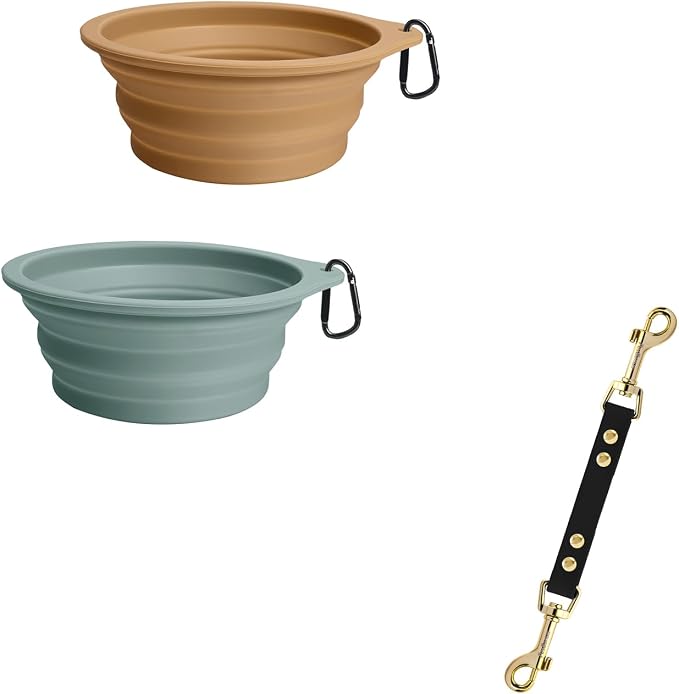 PetBonus 2-Pack Large Silicone Collapsible Dog Bowls and Dog Collar Safety Clip