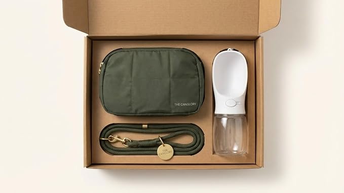 Premium Hands-Free Dog Walking Kit 4-in-1 Crossbody Fanny Pack, 78inc HeavyDuty Rope Leash,12oz Water Bottle & Poop Bag Dispenser, Hands-Free Kit for Running, Hiking&Training(Olive Green)