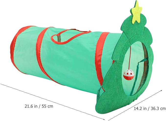 Christmas Tree Cat Tunnel Toys, 22" Foldable Indoor Cat Maze Tunnel with Crinkle Bell Ball for Kittens Puppy Small Pets Playing (Christmas Tree)