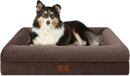 Medium Orthopedic Dog Beds, Large Waterproof Dog Bed with Removable Cover, 4-Sides Bolster Support Pet Soft Sofa, Washable Pet Beds for Large Dogs, Brown