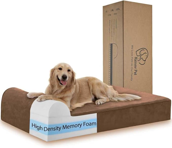Rainmr Orthopedic Dog Beds for Large Dogs, 7" Memory Foam Dog Beds with Waterproof Liner, Durable Microsuede Cover, Removable and Washable, Nonskid Bottom, 52"x36"x7" XL Chocolate
