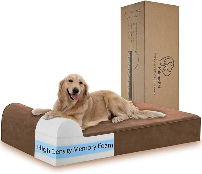 Rainmr Orthopedic Dog Beds for Large Dogs, 7" Memory Foam Dog Beds with Waterproof Liner, Durable Microsuede Cover, Removable and Washable, Nonskid Bottom, 60"x48"x7" XXL Chocolate