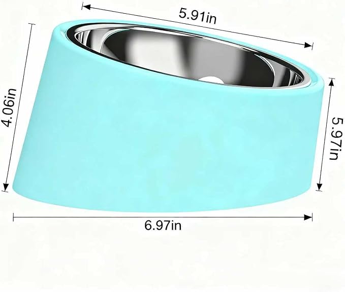 15° Tilted Anti‑Gulping Water Bowl for Medium Dogs (10-15kg, Blue, 350ml) – Non-Spill Stainless Steel Slow Water Feeder Dish, Vet Recommended Raised Pet Waterer