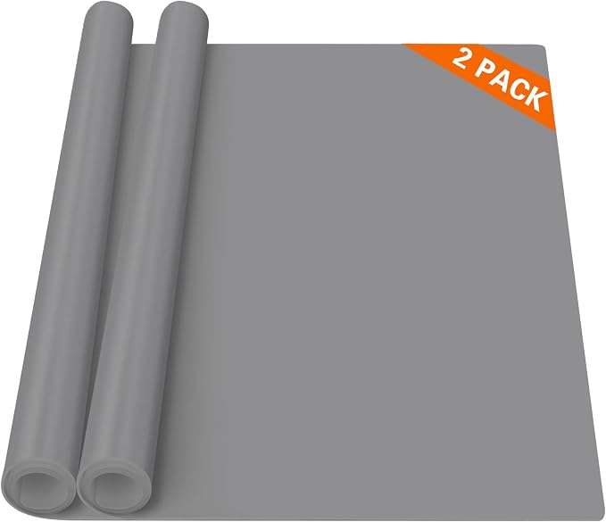 2MM Extra Thick Silicone Mats for Kitchen Counter, 35.4" x 23.6" Heat Resistant Non-Slip Countertop Protector, Large Kitchen Island Placemat, 2Pack (Light Gray)