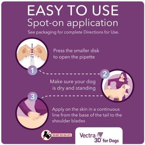 Vectra 3D Flea and Tick Prevention for Dogs, Kills and Repels Fleas, Ticks & Mosquitoes | Fast‑Acting, Waterproof, No Prescription Needed | Large Dogs 56–95 lbs, 6‑Month Supply