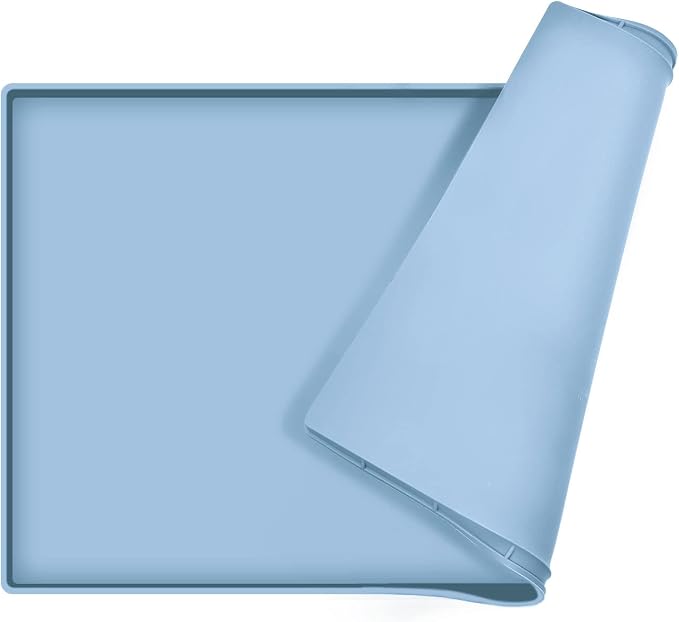Dog Food Mat,Silicone Waterproof Food Tray,Non Slip Pet Bowl Mats Placemat,0.6" Raised Edge,Suitable for Most Small and Medium Sized Pets,18.5" x 11.5"