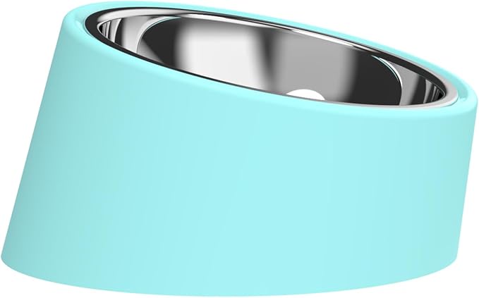 15° Tilted Anti‑Gulping Water Bowl for Medium Dogs (10-15kg, Blue, 350ml) – Non-Spill Stainless Steel Slow Water Feeder Dish, Vet Recommended Raised Pet Waterer