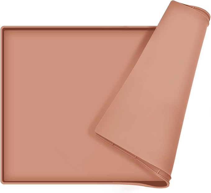 Dog Food Mat,Silicone Waterproof Food Tray,Non Slip Pet Bowl Mats Placemat,0.8" Raised Edge,Suitable for Most Small and Medium Sized Pets,28" x 18"