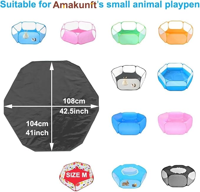 Amakunft 4Pcs Waterproof Hexagon Playpen Mat Washable Pee Pad Fit with Small Animal Playpen (42.5in x 41in) Reusable Pet Bedding Liner for Guinea Pig, Rabbit, Hamster, Chinchilla, Hedgehog