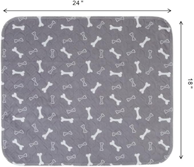 4 Pack 18"x24" Washable Pee Pads for Dogs, Super Absorbent Reusable Training Dog Pads with Bone Print, Non-Slip Potty Pads for Whelping, Playpen, Crate, Bed