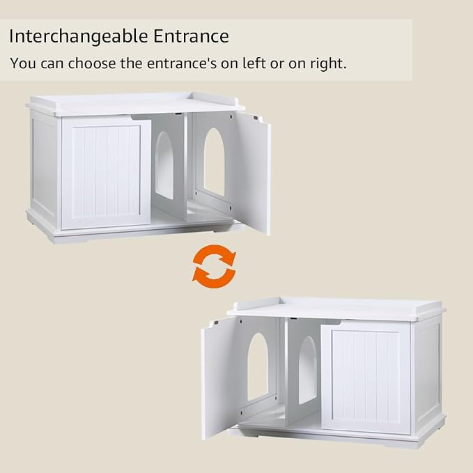 unipaws Cat Litter Box Enclosure Furniture, Cat Washroom, Hidden Litter Box Cover, Cabinet for Large Cat, Dog Proof Cat Litter Boxes, Hideaway Litter Box, Cat House, White