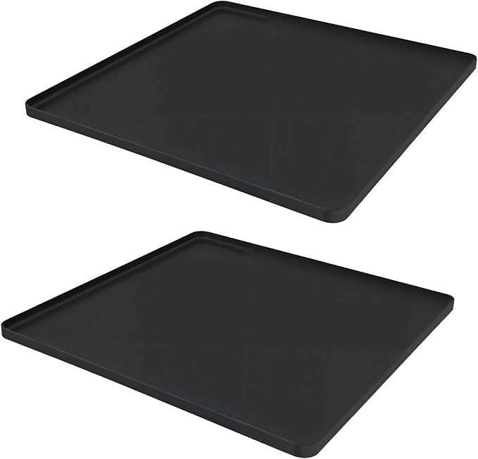 Mini Fridge Mat Set of 2, 19.7x19.7x0.6 Inch Non-Slip Thick Under Refrigerator Silicone Mat, Leak-Proof Washer Drip Tray for Carpet Floor Protection, Black
