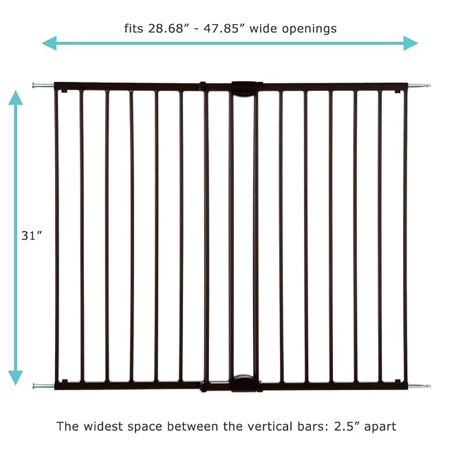 Toddleroo by North States - Easy Swing & Lock Baby Gate Series 2: Hardware Mounted Metal Safety for Stairs & Doorways - Adjustable 28.68 to 47.85 Inches Wide - 31 Inches Tall - Matte Bronze