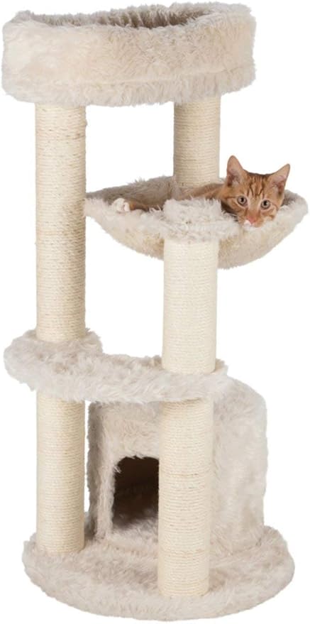 TRIXIE Baza Cat Tower – Cat Tree with Jute Scratching Posts, Condo, Hammock & Removable Bed – Indoor Cat Furniture for Scratching & Climbing – Cream, 22.4" x 18.5" x 38.6"