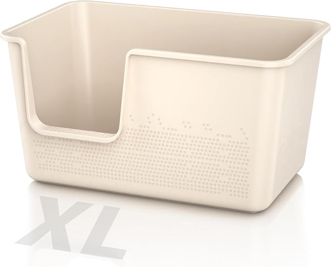 Cat Litter Box with High Sided,24.8" Lx14.9 Wx13.0 H,Extra Large Cat Litter Box for Big Cats,XL Jumbo Kitty Litter Box for Indoor Cats,Tool-Free Assembly (Beige)