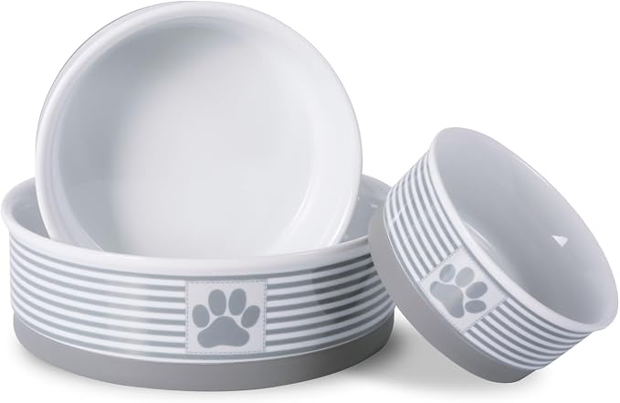 Bone Dry Paw & Patch Ceramic Pet Collection, Large Bowl, 7.5x2.4", Gray