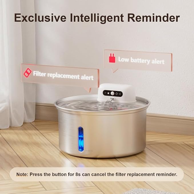 Casfuy W12 Upgraded Wireless Smart Stainless Steel Dog & Cat Water Fountain, 108-oz