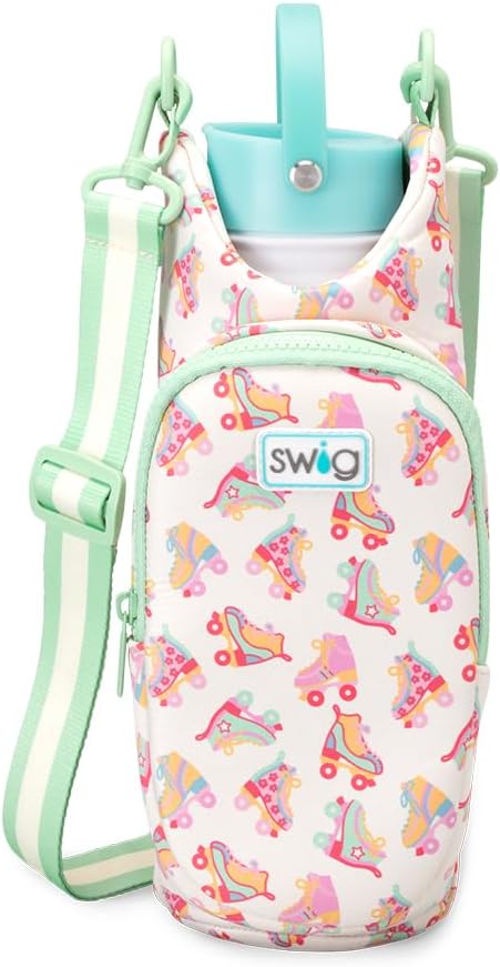 Swig Life Water Bottle Sling Bag, Water Bottle Holder with Adjustable Strap, Carrier Bag with Zippered Phone Pocket, Holds 36oz (Roller Rink)