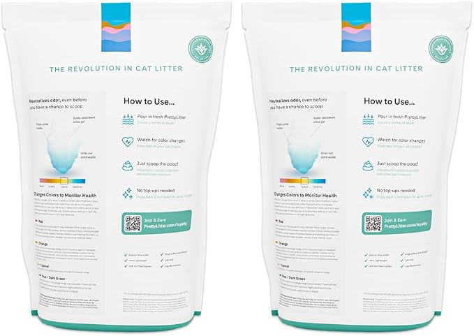 PrettyLitter Health Monitoring Cat Litter (Calm Aloe, Non Clumping) | Lightweight & Low Tracking, Color Changing Silica Gel Crystals, Advanced Odor Control — 6 Lbs, Pack of 2 (Up to 2 Month Supply)