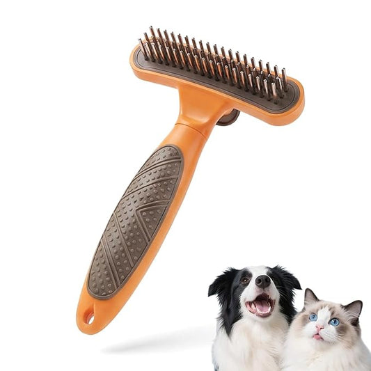 Double Sided Deshedding Dog Brush, 2026 New Undercoat Rake & Dematting Comb for Dogs and Cats, Pet Grooming Brush for Shedding, Stainless Steel Detangling Tool for Long Thick Coats (orange)