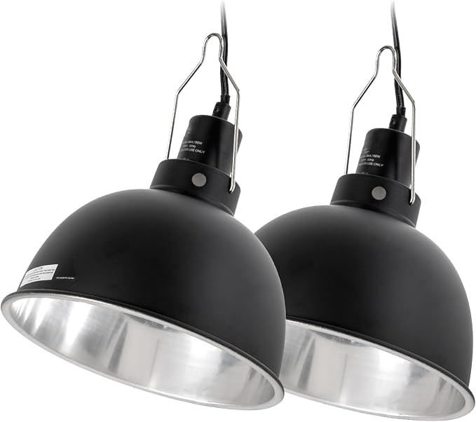 WACOOL TERRA Reptile Light Fixture 2 Pack, 8.5 in Deep Dome Reptile Heat Lamp Fixture, Optical Reflection Terrarium Light Fixture for Reptile UVB UVA Heat Basking Bulbs, Separate Switch & Hook