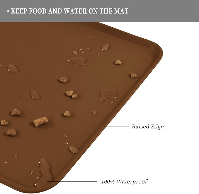 Reopet Silicone Pet Feeding Mat - Waterproof & Non-Slip Dog Cat Placemat | High Raised Edges Prevent Food & Water Spills to Protect Floors, Easy to Clean, Fit for Dog Cat Bowls