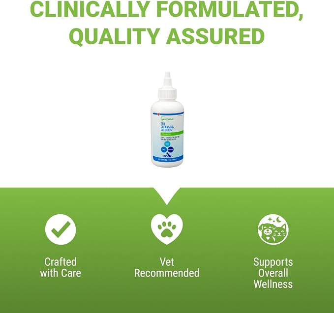 Vetoquinol Ear Cleansing Solution - Gentle Cleaner to Remove Dirt & Debris - Easy-to-Use Drops for Cats & Dogs - Support Clean and Fresh-Smelling Ears - Ideal for Routine Pet Hygiene - 4 Ounces