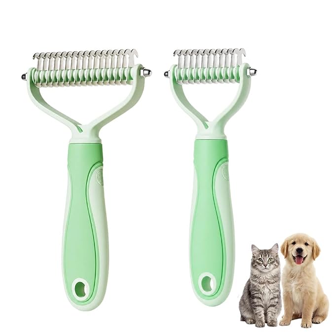 Dematting Comb for Dogs and Cats, 2026 Upgraded Pet Pro Tool Grooming, Dual-Sided Deshedding and Dematting Brush, Ergonomic Pet Grooming Brush, Gentle Pet Hair Remover Comb (Green)